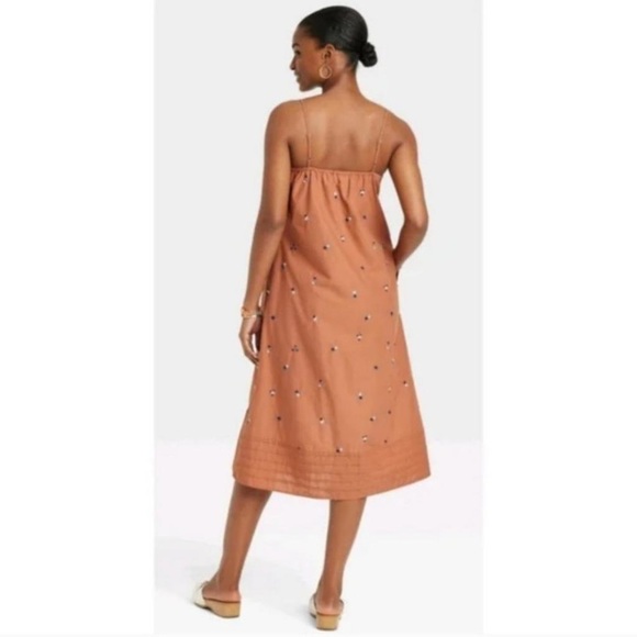 Women’s Floral Embroidered VNeck Midi Dress Universal Thread Rust Orange Size XS - Picture 2 of 8